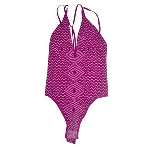 NWOT Free People Intimately Hot Pink Aztec Bodysuit Sz XS/S